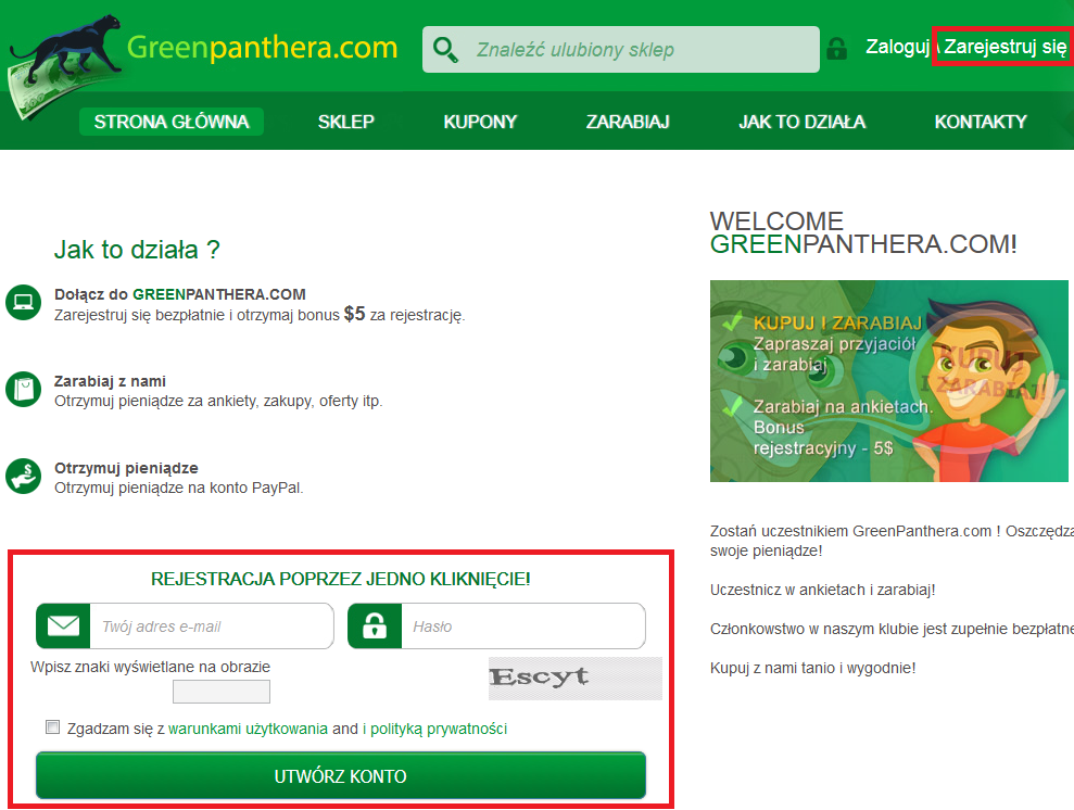 Rejestracja w GreenPanthera